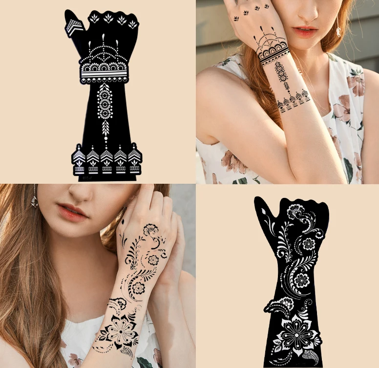 Henna tattoo stencils 2 sheet Hand Finger Body Paint Henna Tattoo Templates Stencil DIY Indian Style