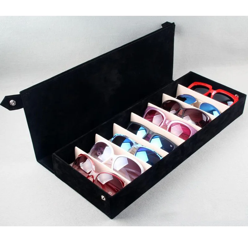 Fashion Velvet Storage 8 Grids Display Glasses Case With Lids Eyeglass Sunglasses Stand Case Watch Box Holder Makeup Organizer