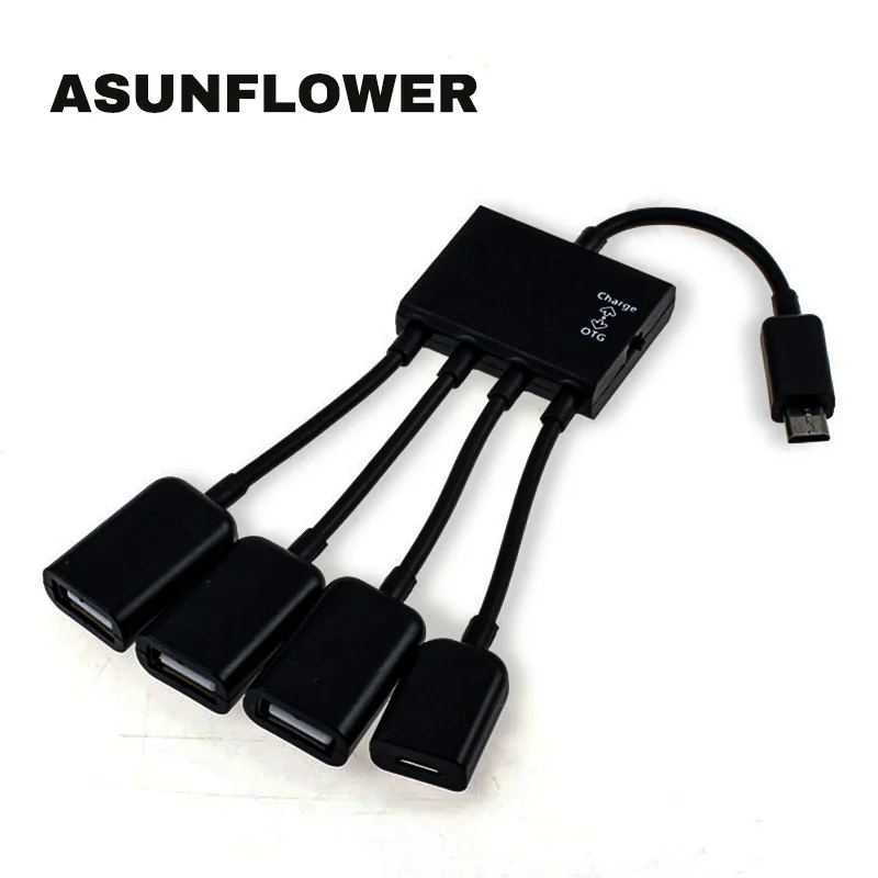 Asunflower OTG usb-хаб Micro USB на 3 порта USB 2,0 1 порт Micro usb зарядный концентратор OTG адаптер для Andriod телефона OTG концентратор адаптер
