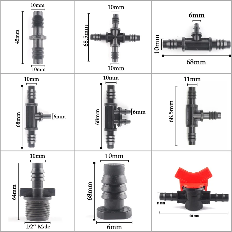 

20/10Pcs 8/11 To 4/7mm Garden Irrigation Hose Connector 3/8" To 1/4" Barbed Tee Straight Elbow Adapter Watering Pipe Joints