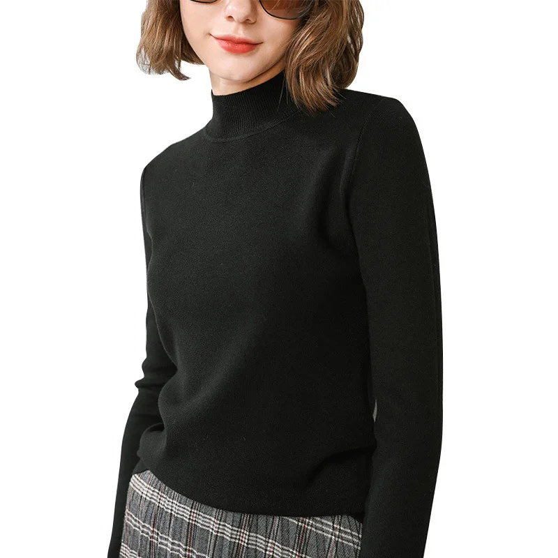 Round collar sweater women's dress autumn and winter new solid color sleeve close to wool knitted undershirt woman Round collar sweater women's dress autumn and winter new solid color sleeve close to wool knitted undershirt woman