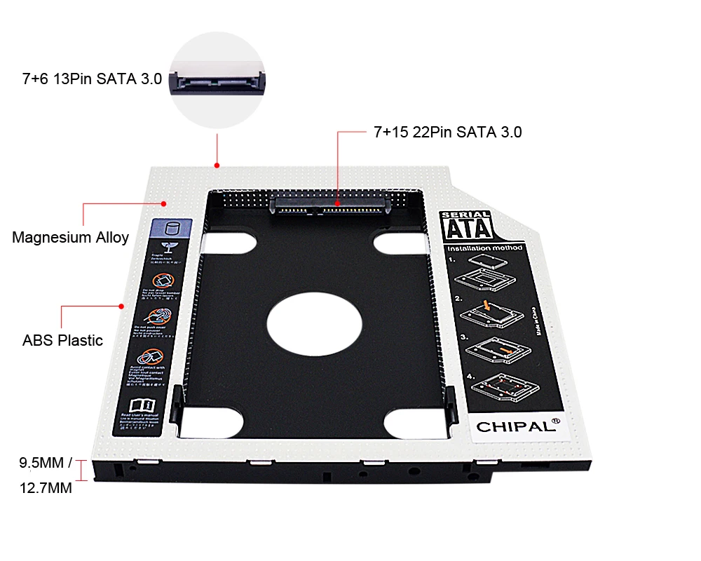 CHIPAL 2nd HDD Caddy 12 7 мм для 2 5 &quot2 ТБ SATA 3 0 SSD чехол жесткий диск HD корпус с светодиодный