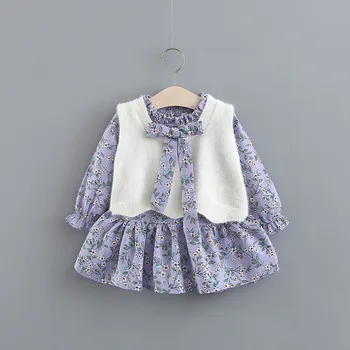 

Newborn Baby Girl Set Autumn Winter Long Sleeve Floral Dress Sweaters Vest Children Set Korean Style Girls Clothes Kids Outwear