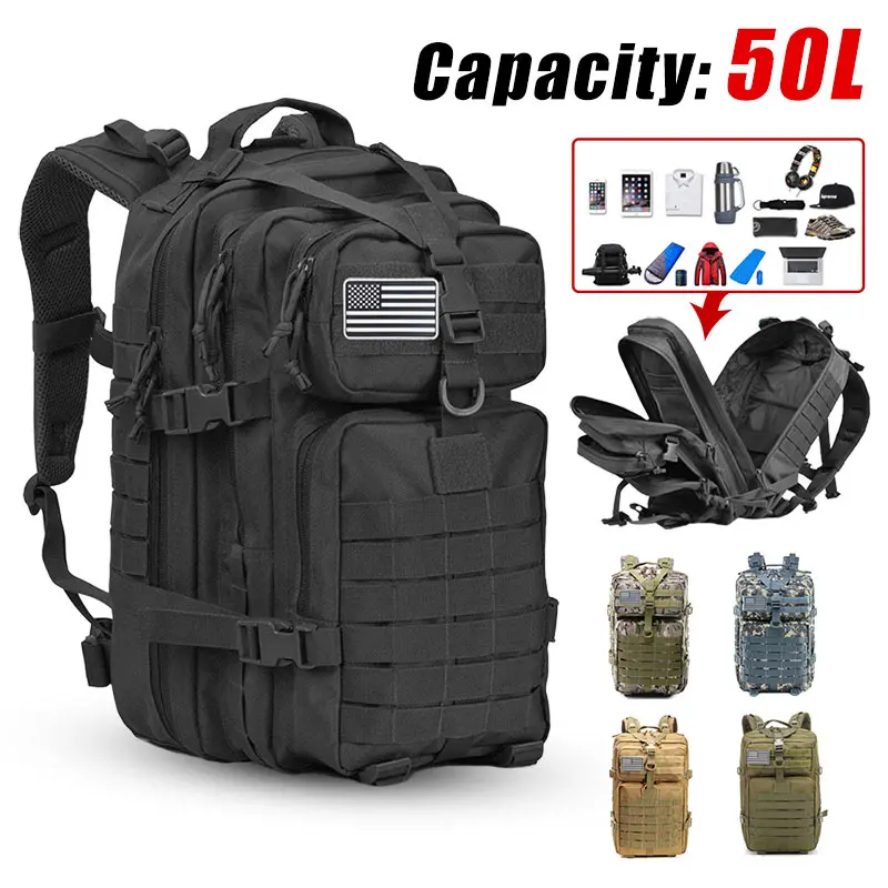 

50L Large Capacity Army Tactical Backpack Man Bag Outdoor 3P Military Waterproof Pack Cycling Hiking Sports Climbing Hunting Bag