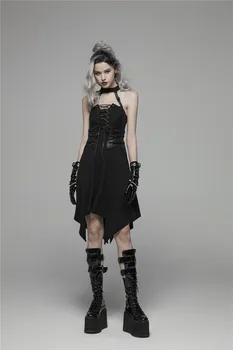 

PUNKRAVE Women's Punk Metal Strap Long Gloves Stetch Lacquered Hollow Out Pu Leather Club Stage Performance Gloves