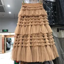 Spring summer new mesh long skirt layering layer by layer cake skirt half length skirt big swing show thin yarn skirt Spring summer new mesh long skirt layering layer by layer cake skirt half length skirt big swing show thin yarn skirt