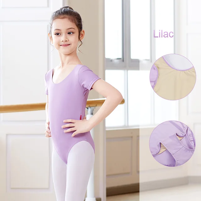 Girls Ballet Leotards High Quality Ballet Bodysuit Teen Soft Lining Dancewear Kids Nylon Short Sleeve Gymnastics Leotards with Lining