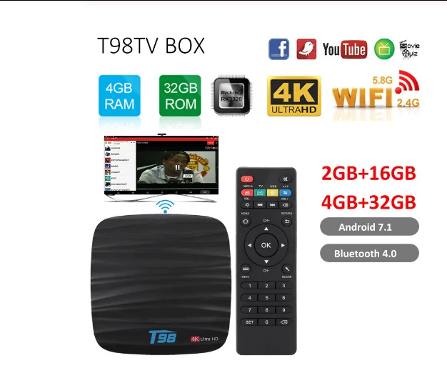 T98 4GB 32GB Android 8.1 Smart TV BOX Allwinner H6 Quad core 4G Bluetooth Set top Box with Voice Remote Box