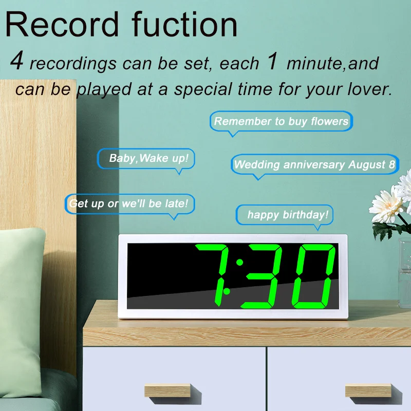 Digital Wall Clock APP Control Alarm Clock Time Date/ Temperature Sound Activate Countdown Stepless Brightness Alarm with Snooze 3