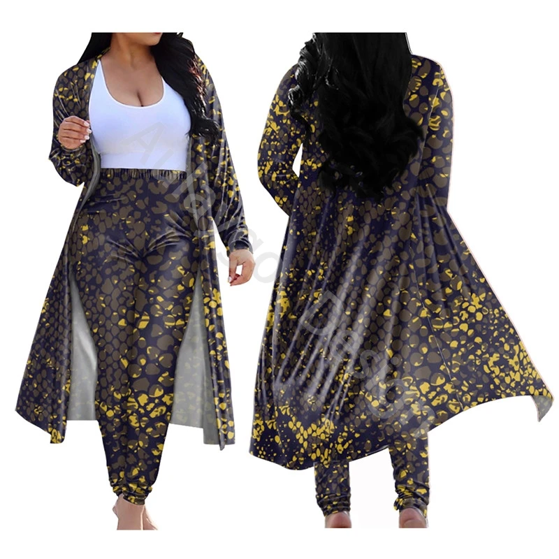 

Black And Gold Snake Skin Pattern Club Outfits For Women Plus Size Long Coat Pant Set For Custom 2 Piece Sets Womens Outfits
