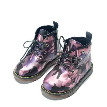 

2020 New Spring Children Boots Camouflage Leather Unisex Baby Rubber Boots Waterproof Fashion Girls Boys Martin Boots 21-30
