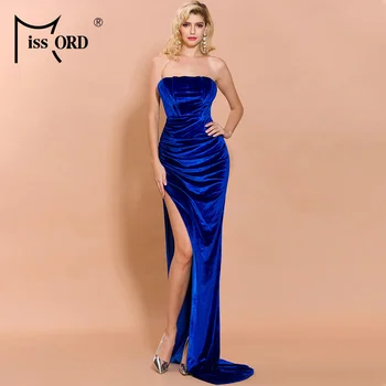 

Missord 2020 Women Sexy Slash Neck Off Shoulder Dresses Female Elegant High Split Maxi Backless Women Dress FT19808