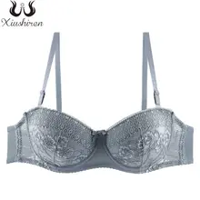 Xiushiren, женский бюстгальтер без бретелек, пуш-ап, бандо, кружевные сексуальные бюстгальтеры, половина чашки, Бюстгальтер-балконет, без подкладки, на косточках, демисезонные чашки, бюстгальтер 34A-40D