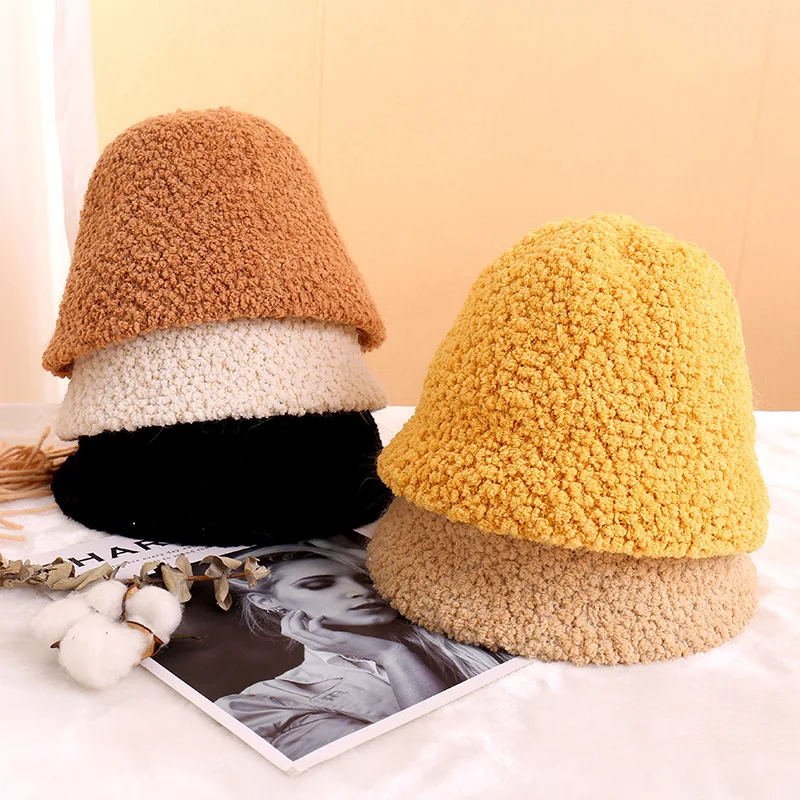 

Spring and Autumn Solid Pot Hat Women Warm Round Lamb Velvet Hat Winter Hats Designer Bonnets Winter Hats for Women