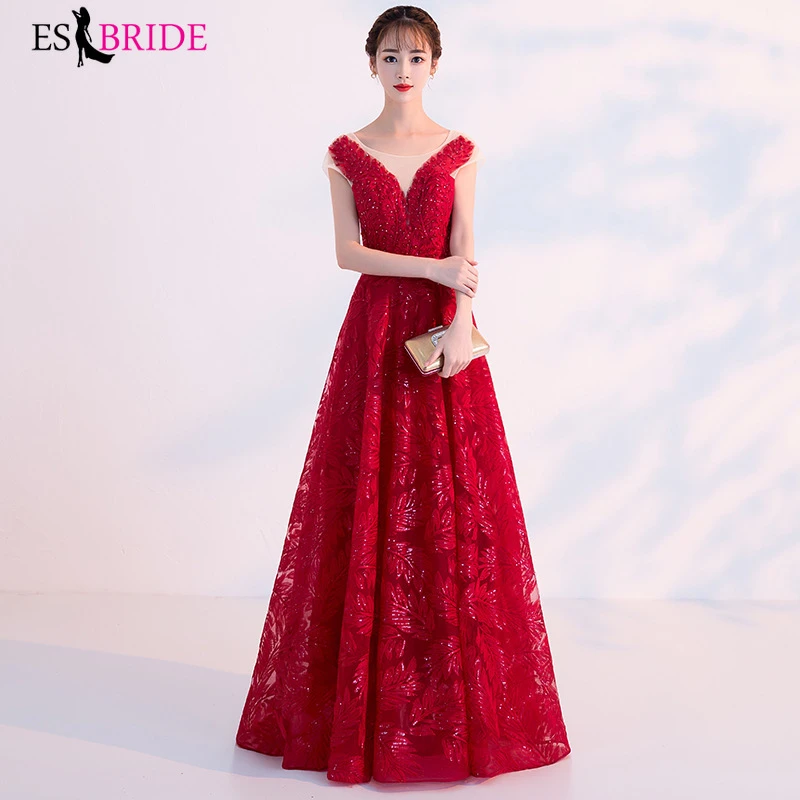 Vestidos de Noche espectaculares rojos moda 2019 elegante line pico tul largo noche de fiesta para vestidos de fiesta ES1519| Vestidos de noche| - AliExpress