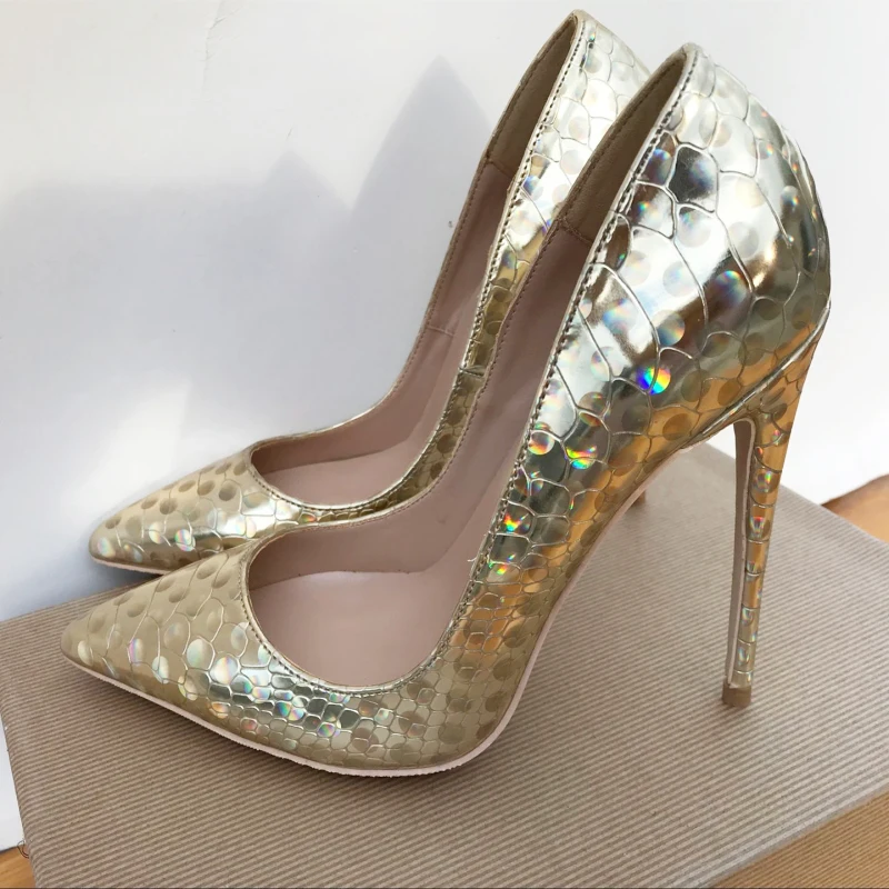 

Brand fashion new golden snake pattern pointed high heel exquisite elegant single shoes 12cm high heel ladies party shoes