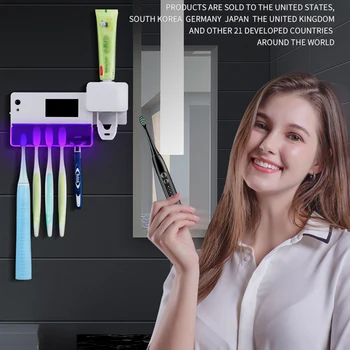 

UV Light Ultraviolet Toothbrush Sterilizer Toothbrush Holder Automatic Toothpaste Squeezers Dispenser Home Bathroom Set