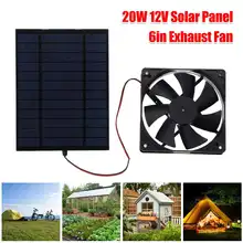20W 12V 6 Inch Solar Exhaust Fan Air Extractor Mini Ventilator Solar Panel Powered Fan for Dog Chicken House Greenhouse RV