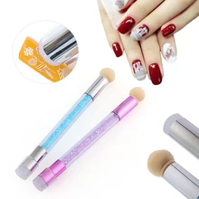1pc חם נייל אמנות מברשת ספוג סיליקון פעמיים בראשות שיפוע מברשות עט ריינסטון ידית הפריחה UV ג 'ל ציפורניים מניקור כלי(China)