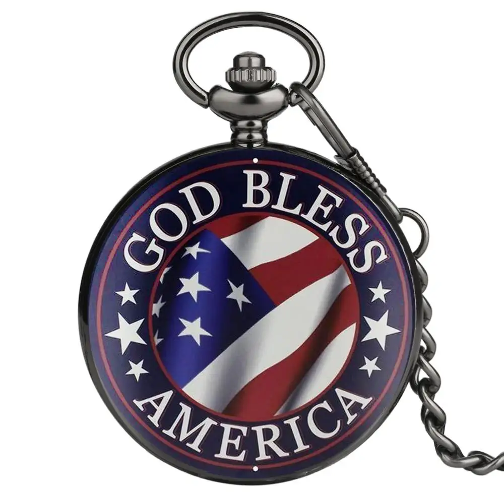 Кварцевые карманные часы God Bless America с полосками флага США звёзды национальные