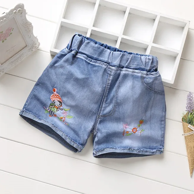 Детские джинсы модные однотонные шорты с дырками и надписями в европейском и американском стиле, детские джинсы для девочек От 3 до 14 лет