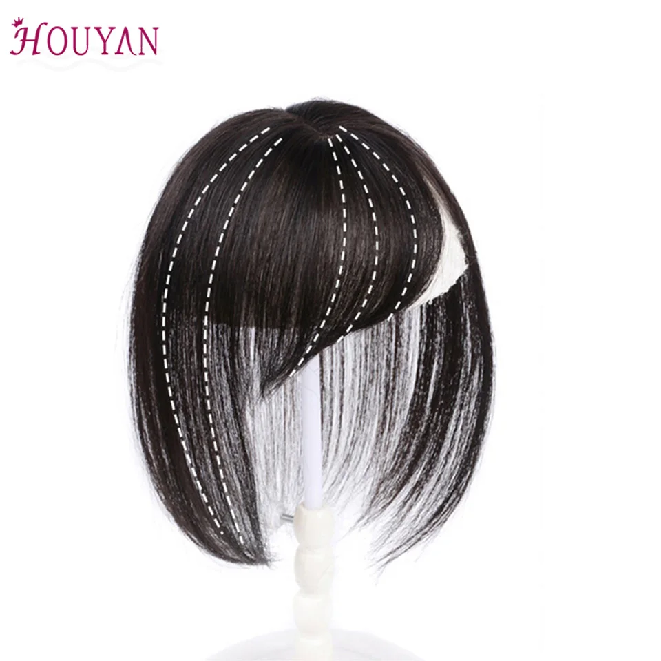 HOUYAN черный коричневый настоящие человеческие волосы 3D челка клип в челке человеческие волосы челка клип в один кусок Striaght парик с челкой