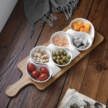 

Ceramic plate fruit plate salad bowl wooden tray Japanese tableware kitchen cooking tools home baking baking sauce dish SP504