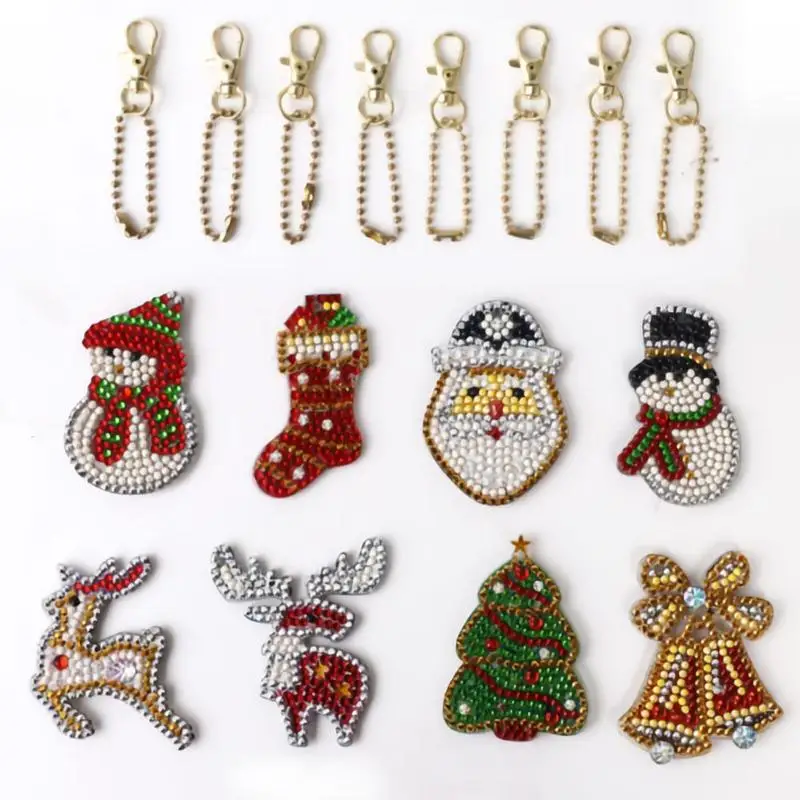 

8 Pcs Christmas Keychains Keyring For Xmas Santa Snowman Reindeer Stocking Shape Keyring Keychains Kids Gifts