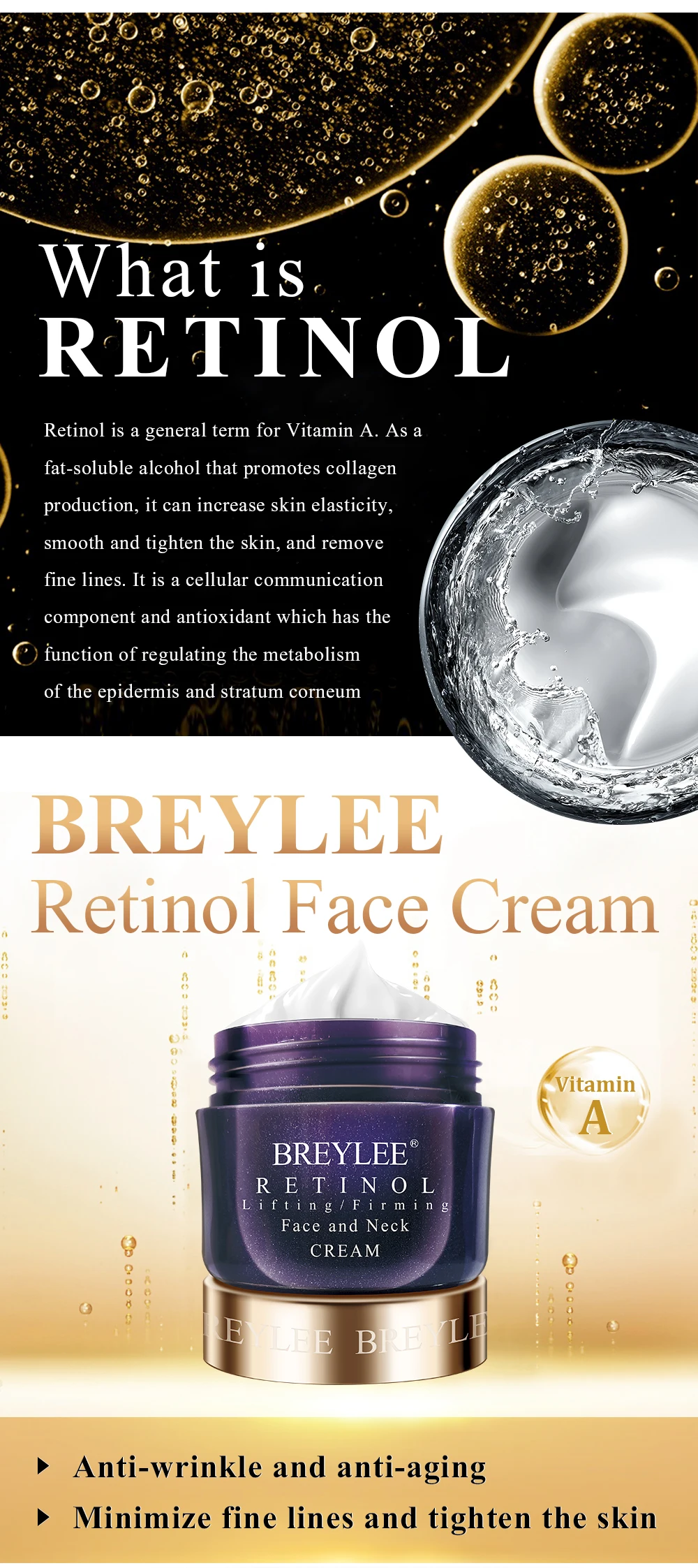 BREYLEE Retinol Firming Face Cream Lifting Firming AntiAging Remove