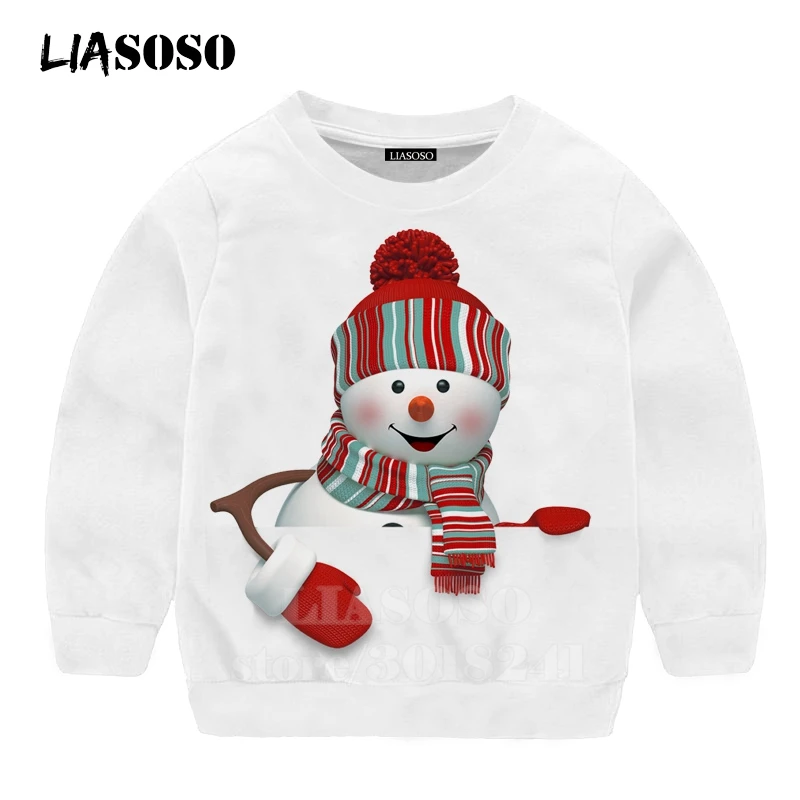 LIASOSO/ модный детский свитер со снеговиком футболка для подростков с 3D принтом детский топ с короткими рукавами, пуловер с круглым вырезом для мальчиков и девочек толстовки для малышей пальто на молнии, штаны B171-01