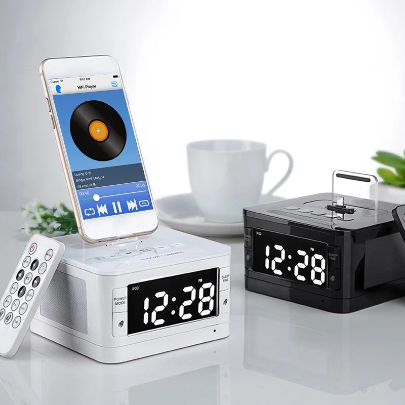 

Multifunctional EU/US Plug Wireless Bluetooth Loudspeaker FM Radio Alarm Clock Charger for iPhone 7/8Plus/6/6S/5 Music Player