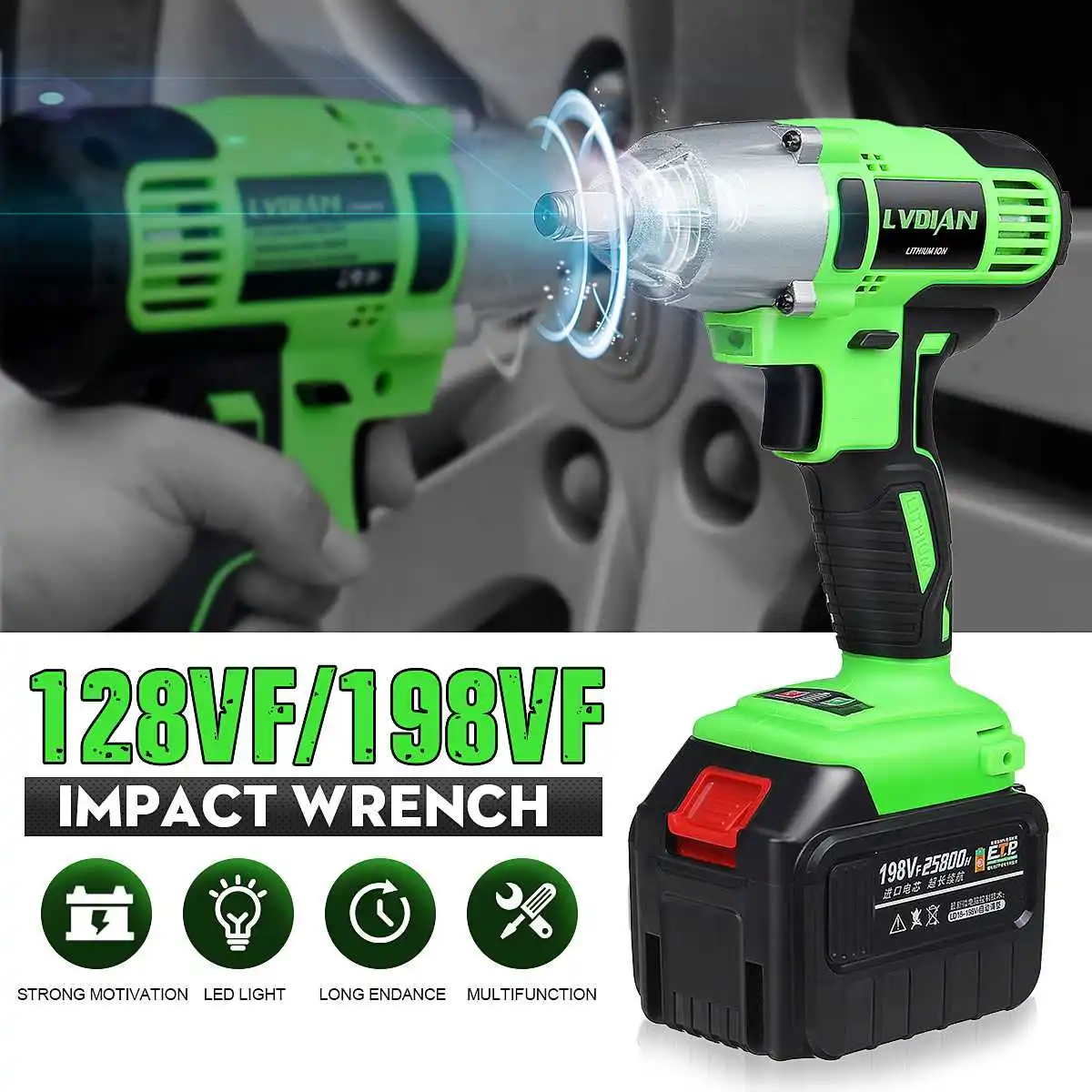 

128/198VF Cordless Electric Wrench Impact Wrench Battery Power Electric Tool Electrician 21V
