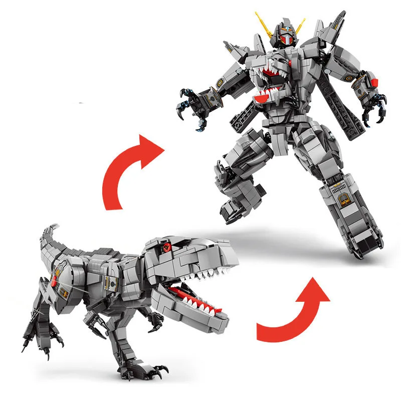 

2 In 1 Transformation Tyrannosaurus Rex Mecha Block Set DIY Mini Dinosaurs World Building Brick Christmas Toy For Boy Children