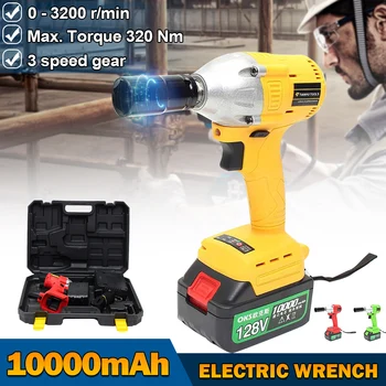 

128V Electric Brushless Impact Wrench Rechargeable 1/2 Socket Wrench Power Tool Cordless With Fast Charging 10000mAh Battery
