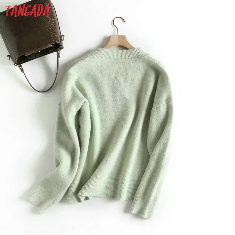 Tangada Женские однотонные вязаные свитера с длинным рукавом винтажные женские модные пуловеры зимние толстые Стильные топы BAO9