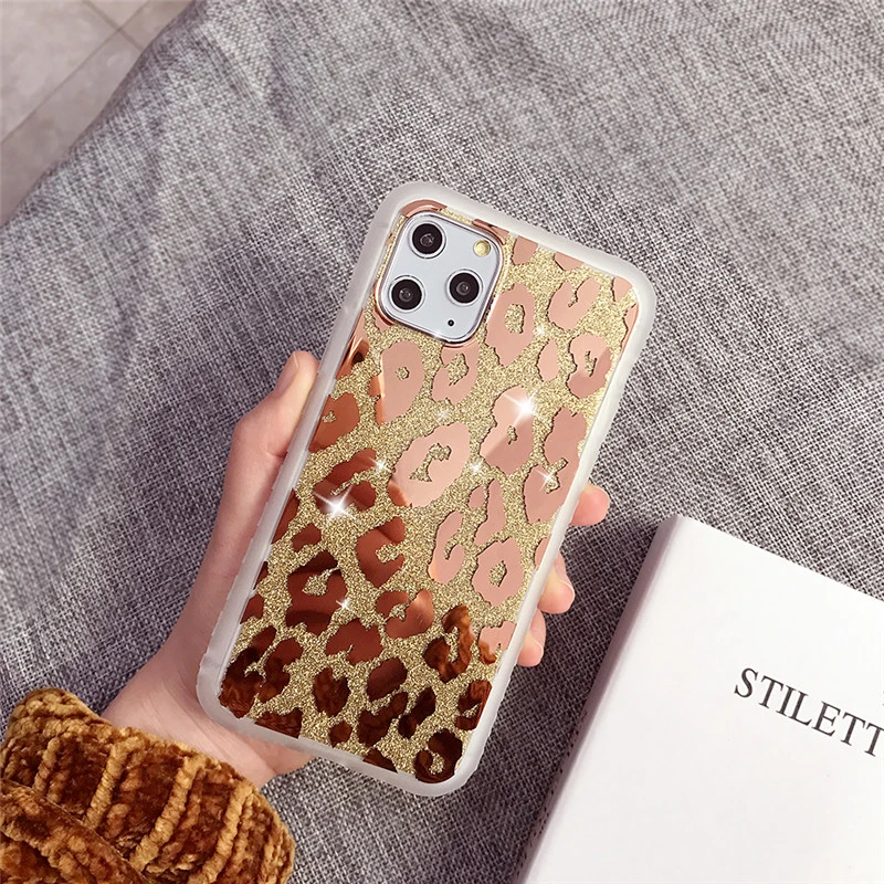 Mirror Leopard Print Phone Case For Iphone 12 Pro 11 11 Pro Max 11 Pro Xr Xs Max 7 8 Plus 11pro Soft Tpu Gold Glitter Back Cover Phone Pouches Aliexpress