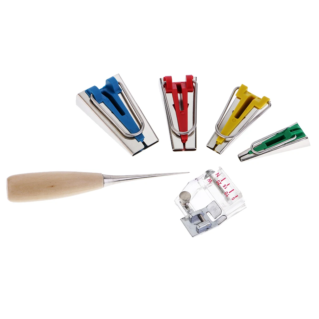 6 Pieces Multifunctional Bias Tape Maker Tool Set Sewing Machine Tools Binder Foot
