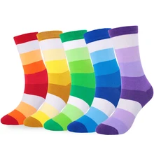 5 Pairs Large Size Fashion Colorful Funny Casual Men Socks Stripe Grid Pure Ranibow Color Men Cotton Socks Size EU41-48