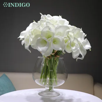 

INDIGO 33pcs White Mini Calla Lily 14" Tulip Wedding Bride Bouquet PU Real Touch Flower Bunch Home Decoration Dropshipping Gift