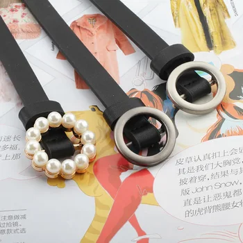 

Thin PU Leather Belt Women Single Buckle Side Gold Buckle Belt Wild Fashion Simple Round Pin Buckle Belts For Women K