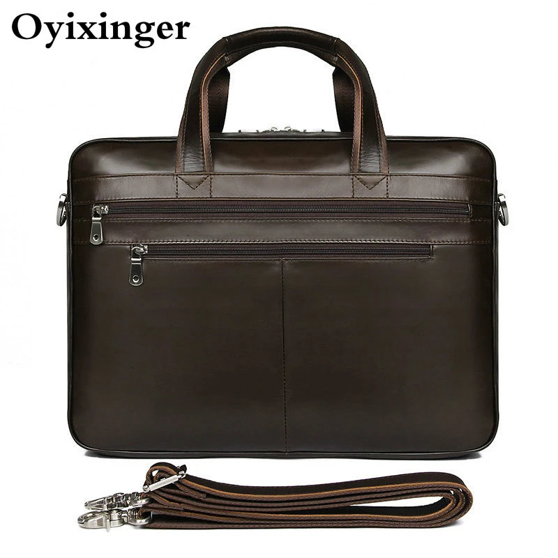 Large Capacity Men Business Genuine Leather Briefcase For 17.3" Laptop