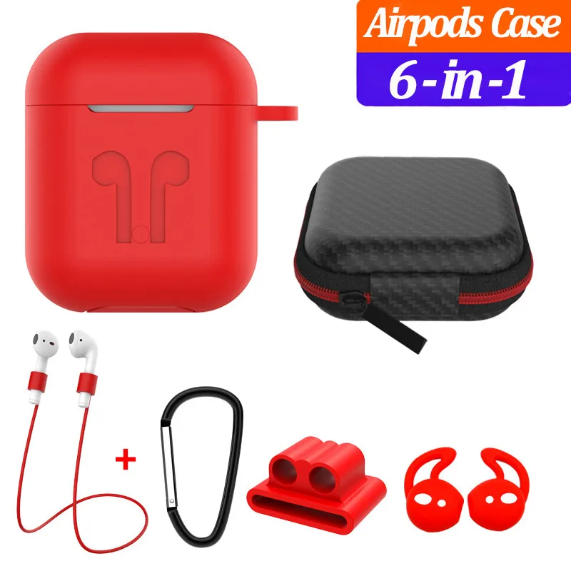 6 в 1 силиконовые безпроводные наушники чехлы чехол для Air Pods 1/2 талреп карабин