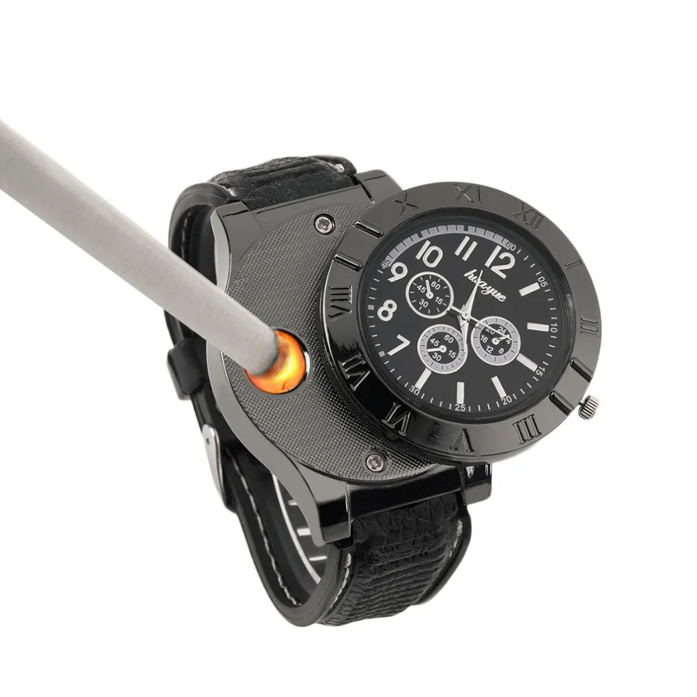 Professional Environmental Electronic Lighter Quartz Watch USB Rechargeable Lighter Watch with LED Indicator Light