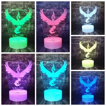 

Pokemon Go Game Team Valor Mystic Instinct Lamp 3D Optical LED Night Light For Boy Living Room Holiday Gift For Kids Friend