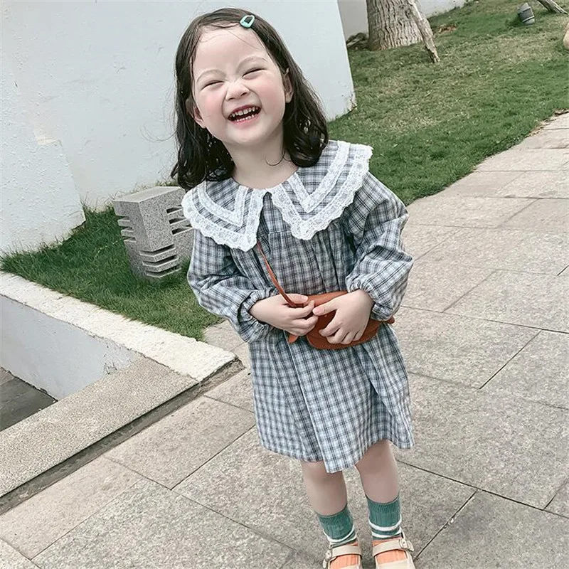 Gray Одежда для девочек, Осеннее детское платье зимние детские платья принцессы в клетку с длинными рукавами для девочек возрастом 2, 3, 4, 5, 6, 7 лет - Цвет: Gray
