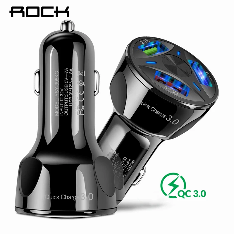ROCK 3 USB Car Charger Quick Charge For iphone X 7 8 Universal For Xiaomi Samsung Huawei Fast Charging 5V 7A QC 3.0 Supercharge