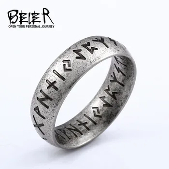 

Beier 316L Stainless steel Fashion Style MEN Double letter Rune words Odin Norse Viking AmuletRETRO Rings Jewelry LR-R136