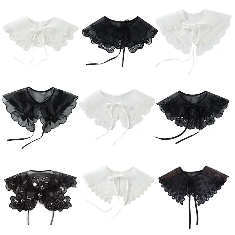 Накладной воротник из шифона с цветочной вышивкой в европейском стиле |