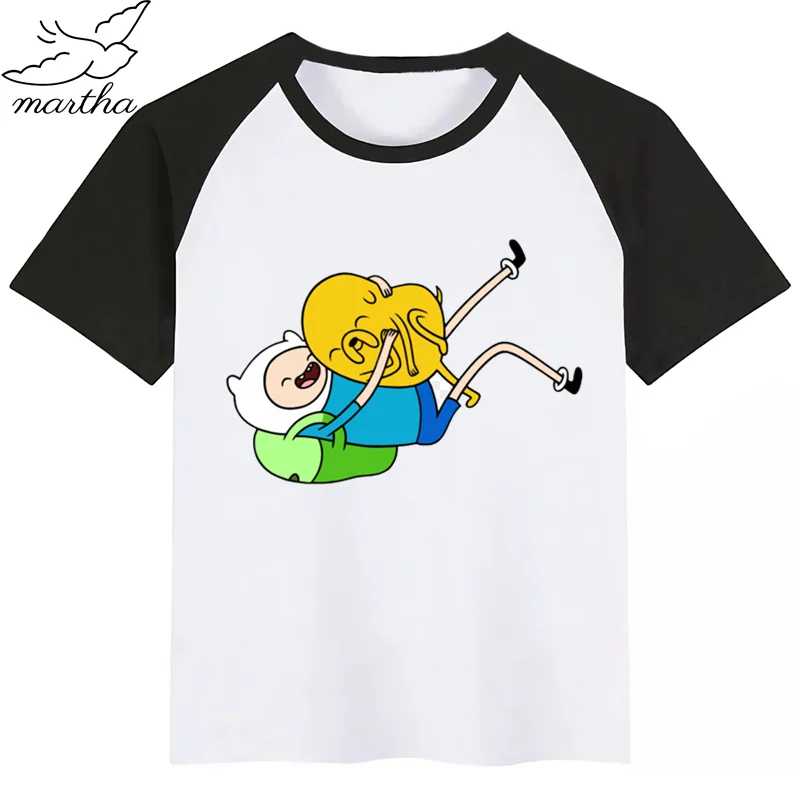 Adventure Time/детская футболка; летние топы для мальчиков и девочек; повседневная детская футболка с короткими рукавами и принтом с героями мультфильмов; детская одежда
