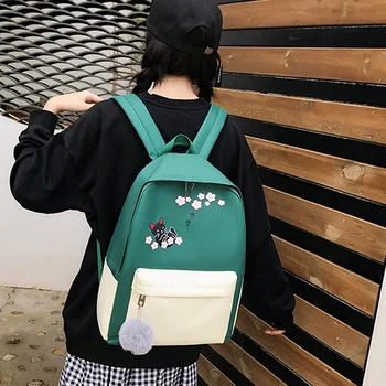 

4 Sets/Pcs Woman Laptop Backpack Ribbons School Backpacks cute cat Schoolbag For Teenagers Girls Student Book Bag Female Satchel